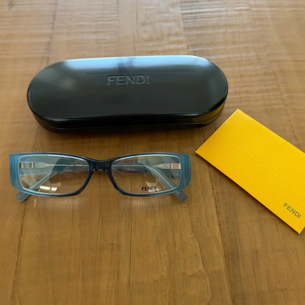 Fendi Women's Rectangle Eyeglasses 0 power Rectangle transparent blue New